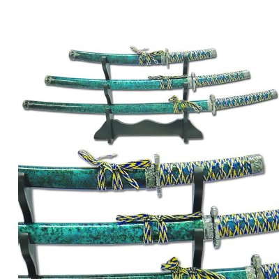 Twilight Blue Elite Samurai Sword Set with Metal Stand