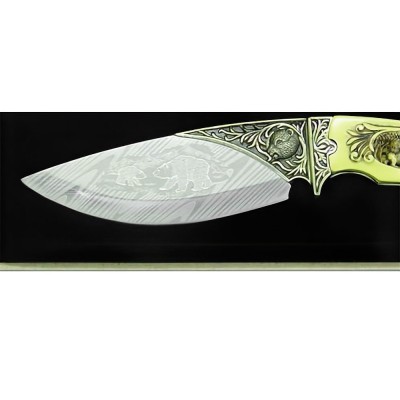 Artisan Etched Bear Blade Masterpiece - Elegant Ivory Handle