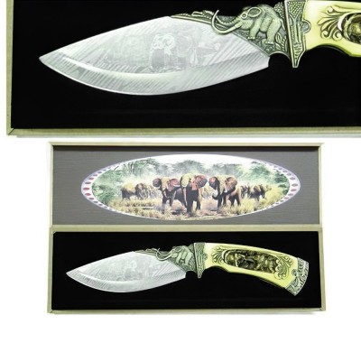 Exquisite Etched Stainless Steel Blade Knife – Elegant and Artful