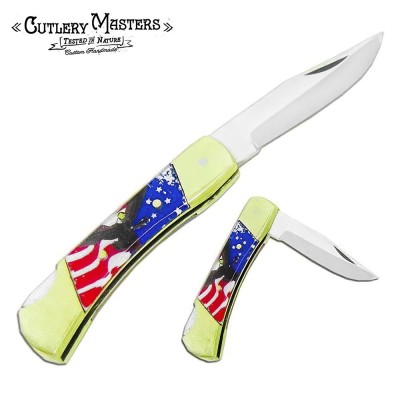 Patriotic Lockback Compact Blade - American Flag Design & Durable