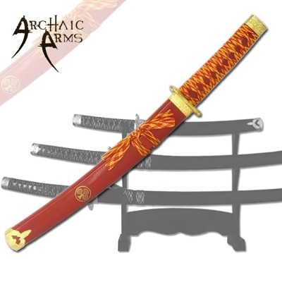 Imperial Crimson Katana Set - 3-PC Red & Gold Sword Set with Stand