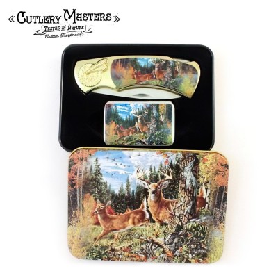 Deer-Themed Box Knife Combo with Built-In Lighter – Compact and Useful