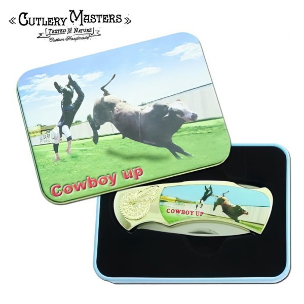 Cowboy Rodeo Compact Knife with Vintage Tin Box