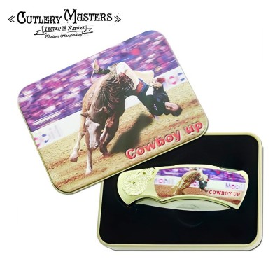 Rodeo Cowboy Collector's Knife with Tin Box | Western-Themed Design