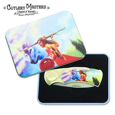 Mystic Warrior Spirit Knife with Decorative Tin Box | Cultural