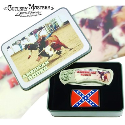 Rodeo Spirit Knife with Rebel Flag Lighter - Collector's Set