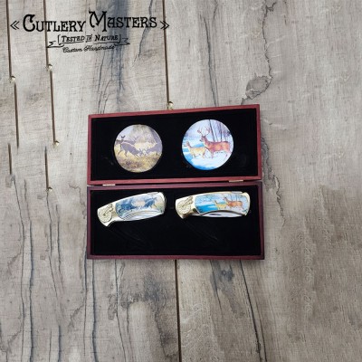 Deer Inlay Box Knife Set - 2-Piece Collector’s Edition | Wood Box