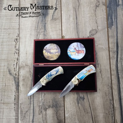 Deer Inlay Box Knife Set - 2-Piece Collector’s Edition | Wood Box