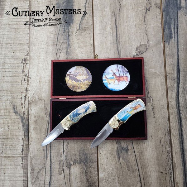 Deer Inlay Box Knife Set - 2-Piece Collector’s Edition