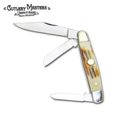 Aged Bone Rider Pocket Tool - Triple Blade with Elegant Bone Handle