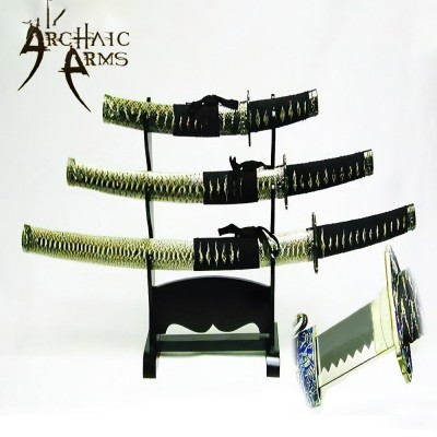 Serpent's Glory Decorative Sword Trio with Genuine Snakeskin