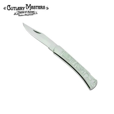 Tribal Inlay Stainless Steel Folding Blade Stylish Metal Craftsmanship