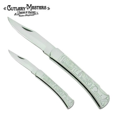 Tribal Inlay Stainless Steel Folding Blade Stylish Metal Craftsmanship