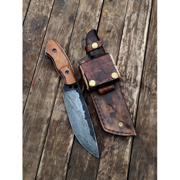 Handcrafted Custom Bushcraft Knife with Leather Sheath