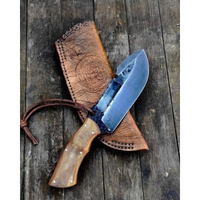 Handcrafted Forged Bushcraft Knife with Leather Sheath