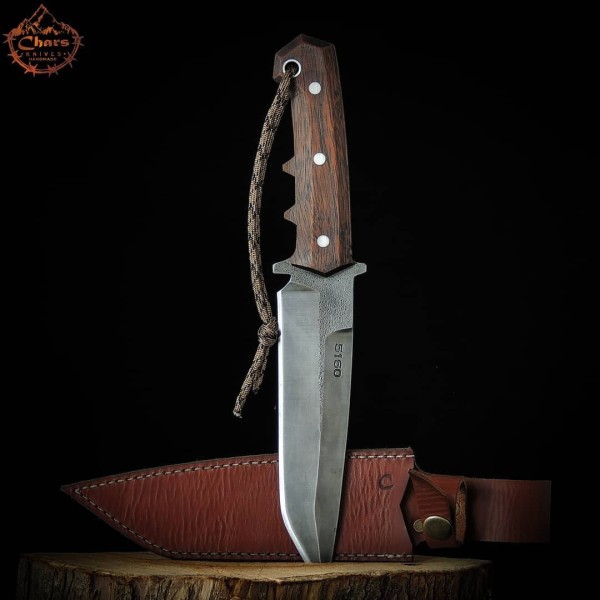 Handmade 5160 High Carbon Steel Knife with Carrot Wood Handle