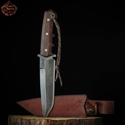 Handmade 5160 Carbon Steel Knife with Carrot Wood Handle