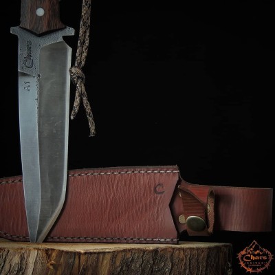 Handmade 5160 Carbon Steel Knife with Carrot Wood Handle