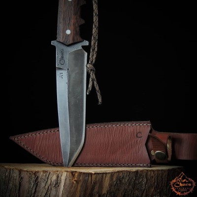 Handmade 5160 Carbon Steel Knife with Carrot Wood Handle