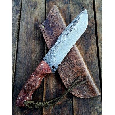 Hand-Forged Bushcraft Knife with Leather Sheath