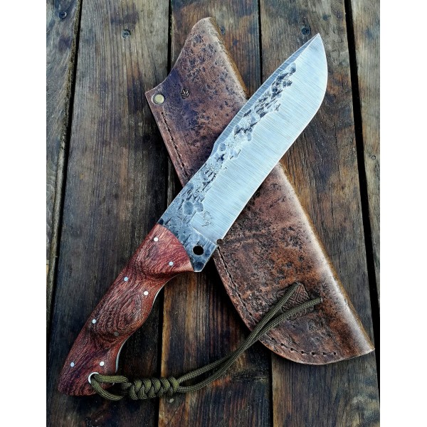 Hand-Forged Full Tang Bushcraft Knife with Leather Sheath