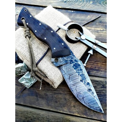 Damascus Steel Knife with Wooden Handle and Sheath