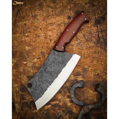 Rustic Handcrafted Cleaver with Rosewood Handle