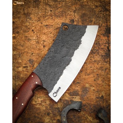 Rustic Handcrafted Cleaver with Rosewood Handle