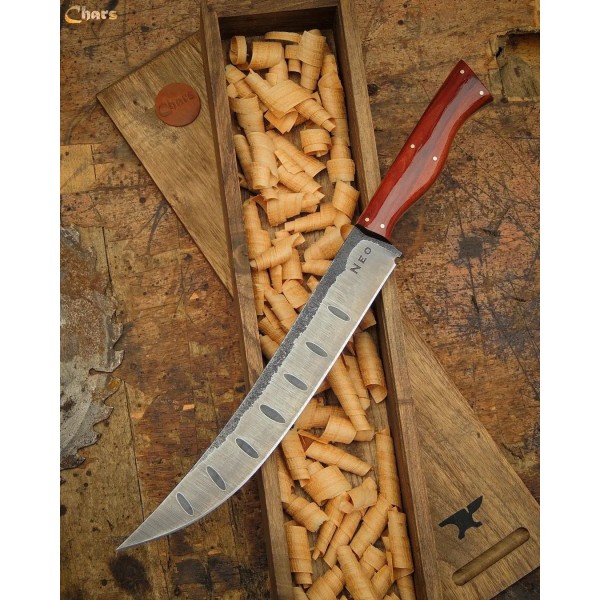 "Classic Carbon Steel 1095 Butcher Blade with Polished Wood Handle"