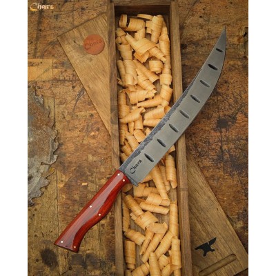 Classic Carbon Steel 1095 Butcher Blade with Polished Wood Handle