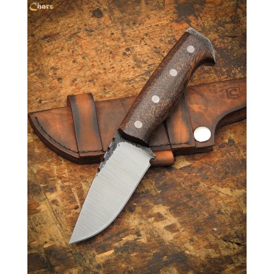 Handmade 5160 Steel Knife with Saman Wood Handle & Leather Sheath