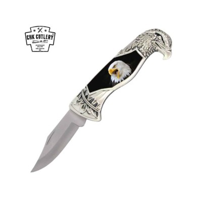 8" American Bald Eagle Head Lockback Folding Pocket Knife