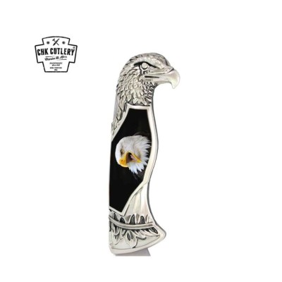 8" American Bald Eagle Head Lockback Folding Pocket Knife