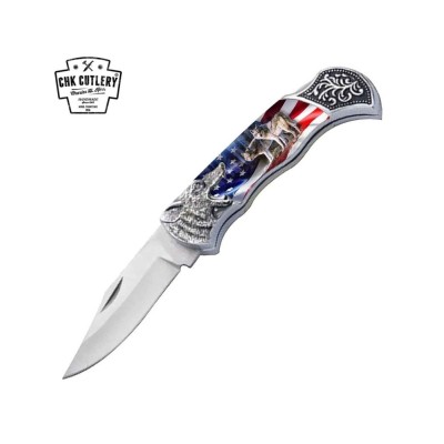 Arctic Wolf Head Folding Pocket Knife - 7.25 Inch