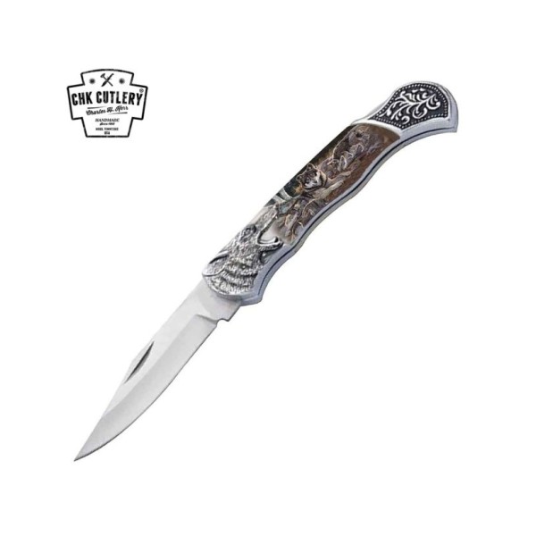 7.25" Wolf Bolster Handle Lockback Folding Pocket Knife - Arctic Wolf Graphic