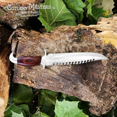 Bold Ridge Explorer Blade securely stored in premium leather sheath Bold Ridge Explorer Blade securely stored in premium leather sheath