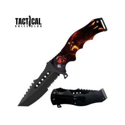 Tactical Folding Pocket Knife Cleaver Blade - Wolf Spring Assisted 8.5