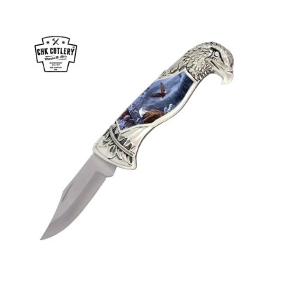 8" Eagle Head Lockback Folding Pocket Knife - Style-2