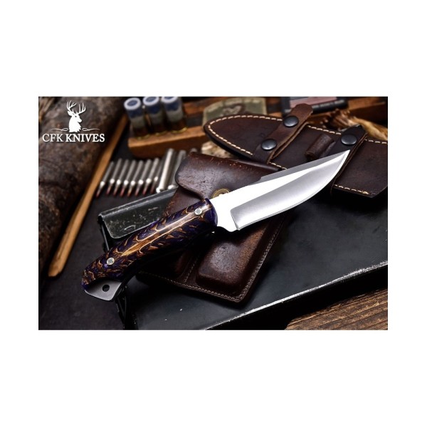 Handmade Custom Hunting Knife with Pine Cone Corelon Handle