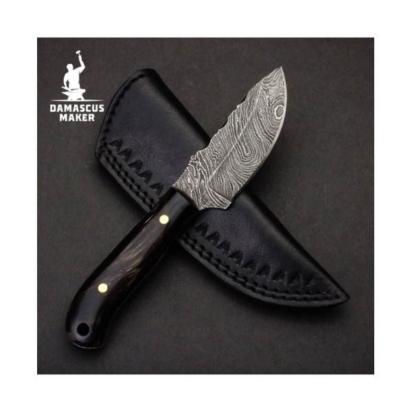 Damascus Steel Skinning Knife with Leather Sheath