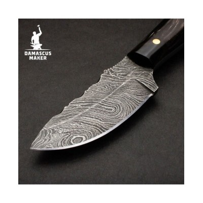 Damascus Steel Skinning Knife with Leather Sheath