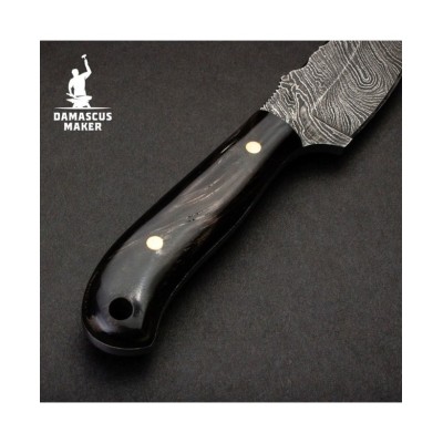 Damascus Steel Skinning Knife with Leather Sheath