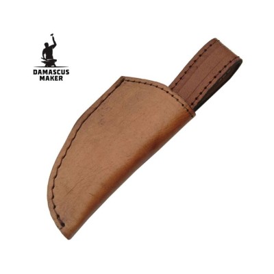 Damascus Skinning Knife with Leather Sheath for Outdoors