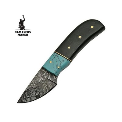 Damascus Steel Skinning Knife Horn Turquoise - Damascus Maker