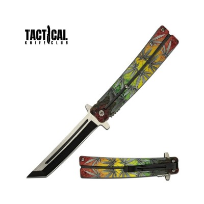 Spring Assist Tanto Blade Knife - Cannabis Leaf Design Handle