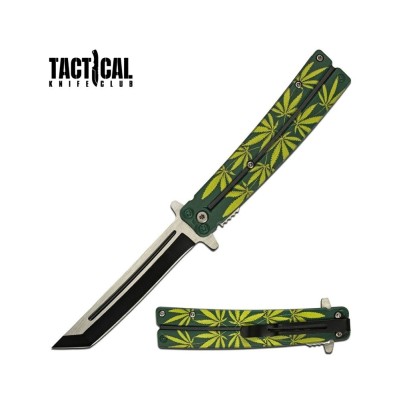 Spring Assisted Tanto Knife - Cannabis Leaf Design, Durable & Reliable