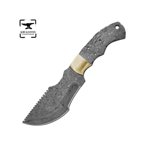 Tracker Knife Damascus Blank Blade with Brass Bolster Hunting Style