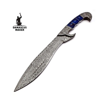 Damascus Steel Kukri Knife, Wood Handle