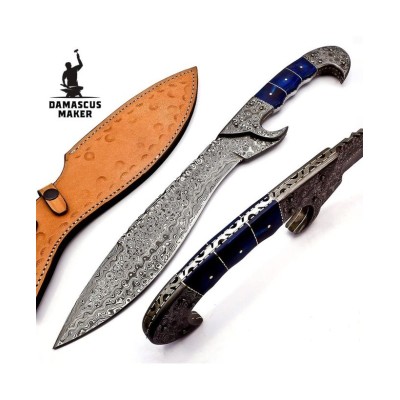 Damascus Steel Kukri Knife, Wood Handle