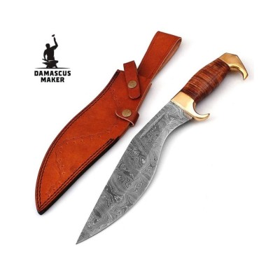 Damascus Steel Kukri Knife - Handcrafted for Wilderness Mastery